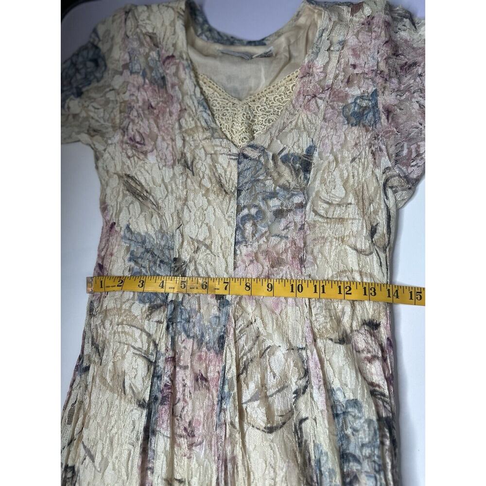 Vintage Lace Floral Maxi Dress S Rayon Cottagecore Indie Romantic Grunge 90s - Picture 10 of 12